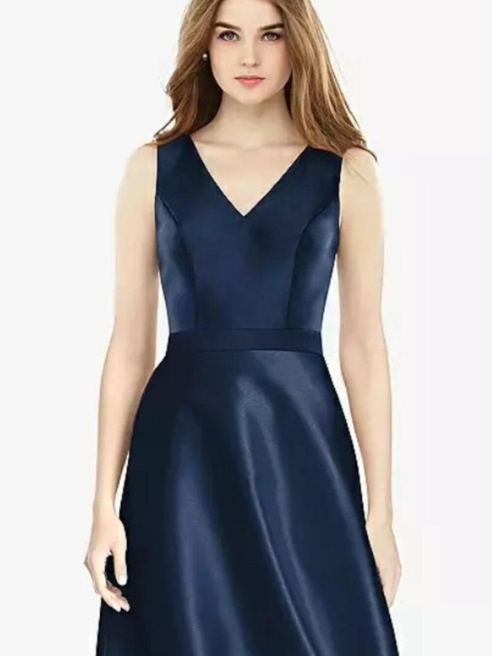 Alfred Sung 754...Sleeveless A-Line Satin Dress with Pockets...Midnight...Sz 0 - Picture 3 of 4